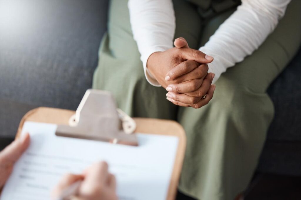 A patient learning about CBT vs. DBT